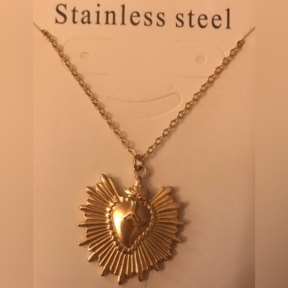 Sacred Heart~ Fiery Floral Radiating Bursting Jesus Mary Catholic Steel Necklace - Picture 14 of 16